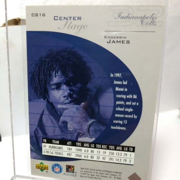 1999 Upper Deck Ovation Center Stage #CS24 Edgerrin James! GQ - Picture 2 of 5